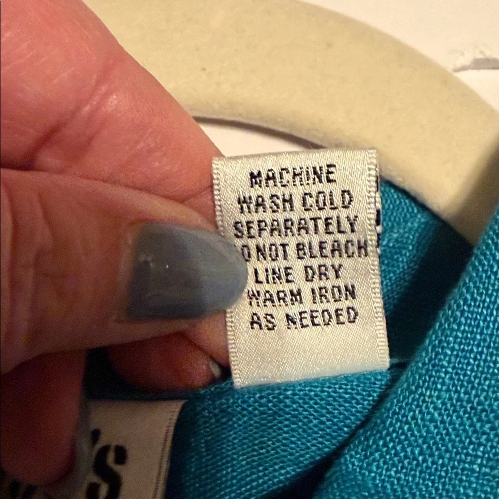 Chico's Vibrant Teal Blouse 100% Linen Size 2 - Picture 8 of 8